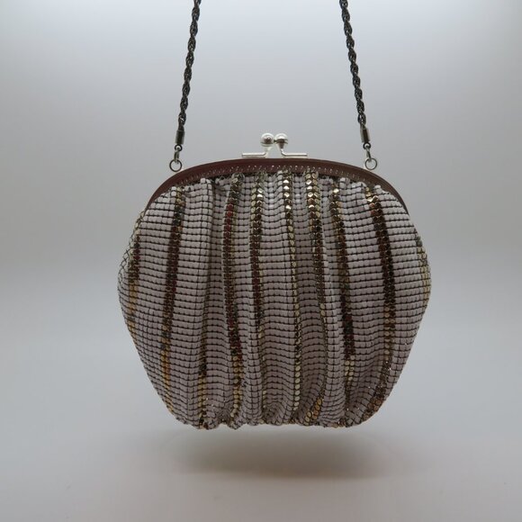 Women Handheld Chain Strap KissLock Purse White Gold Metal Mesh Mini Evening Bag - Picture 14 of 14